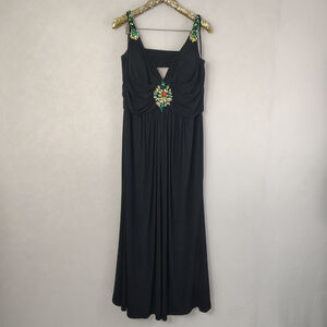 Modern Mac Duggal Women's Black Rhinestones Plus Size Maxi Dress Glam